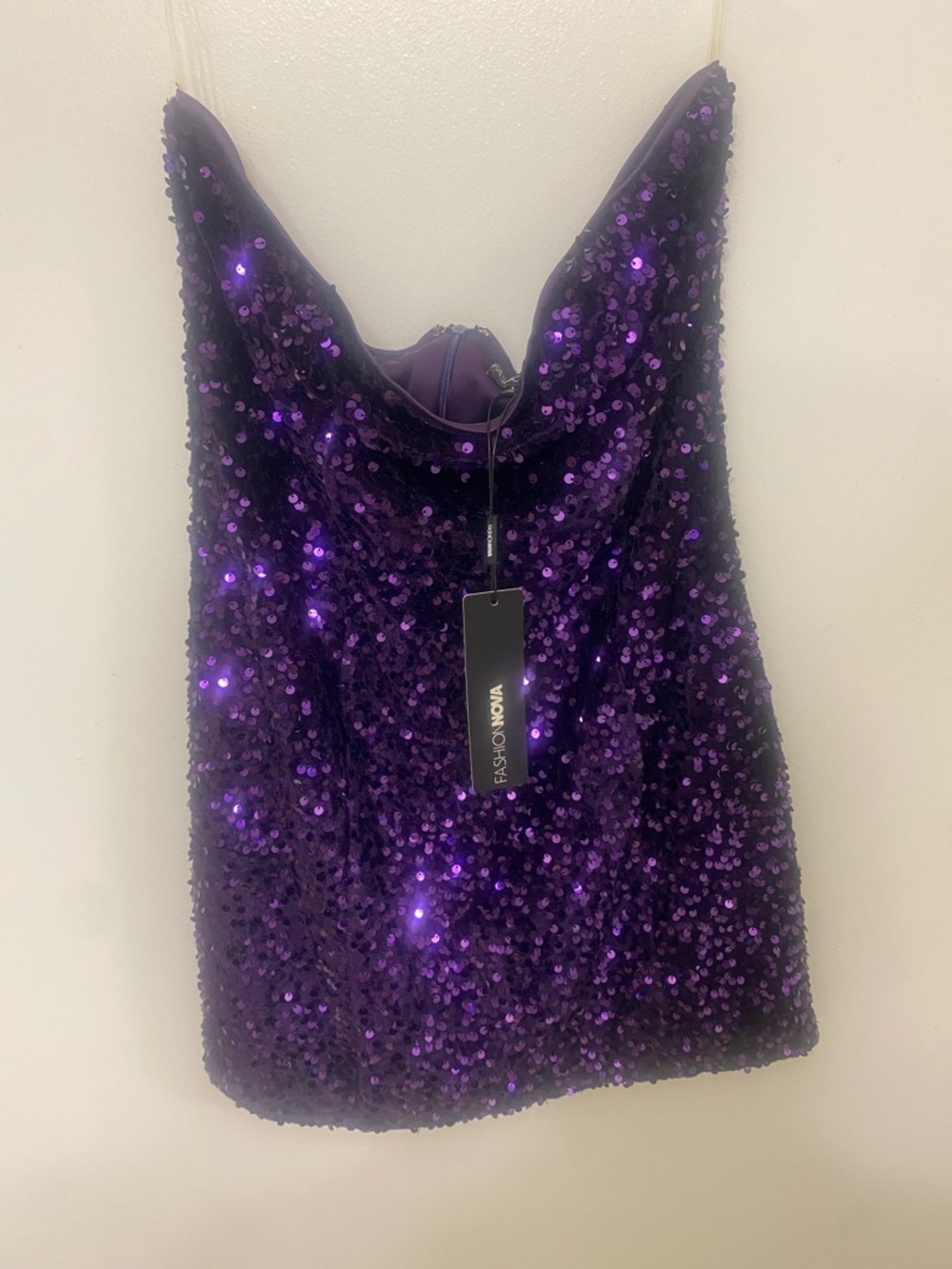 Fashion Nova Purple Sequin Strapless Mini